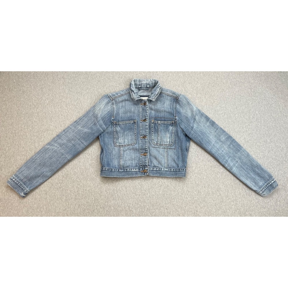 Abercrombie Fitch Denim Jacket Womens Medium Blue 100% Cotton Crop‎ Long Sleeve